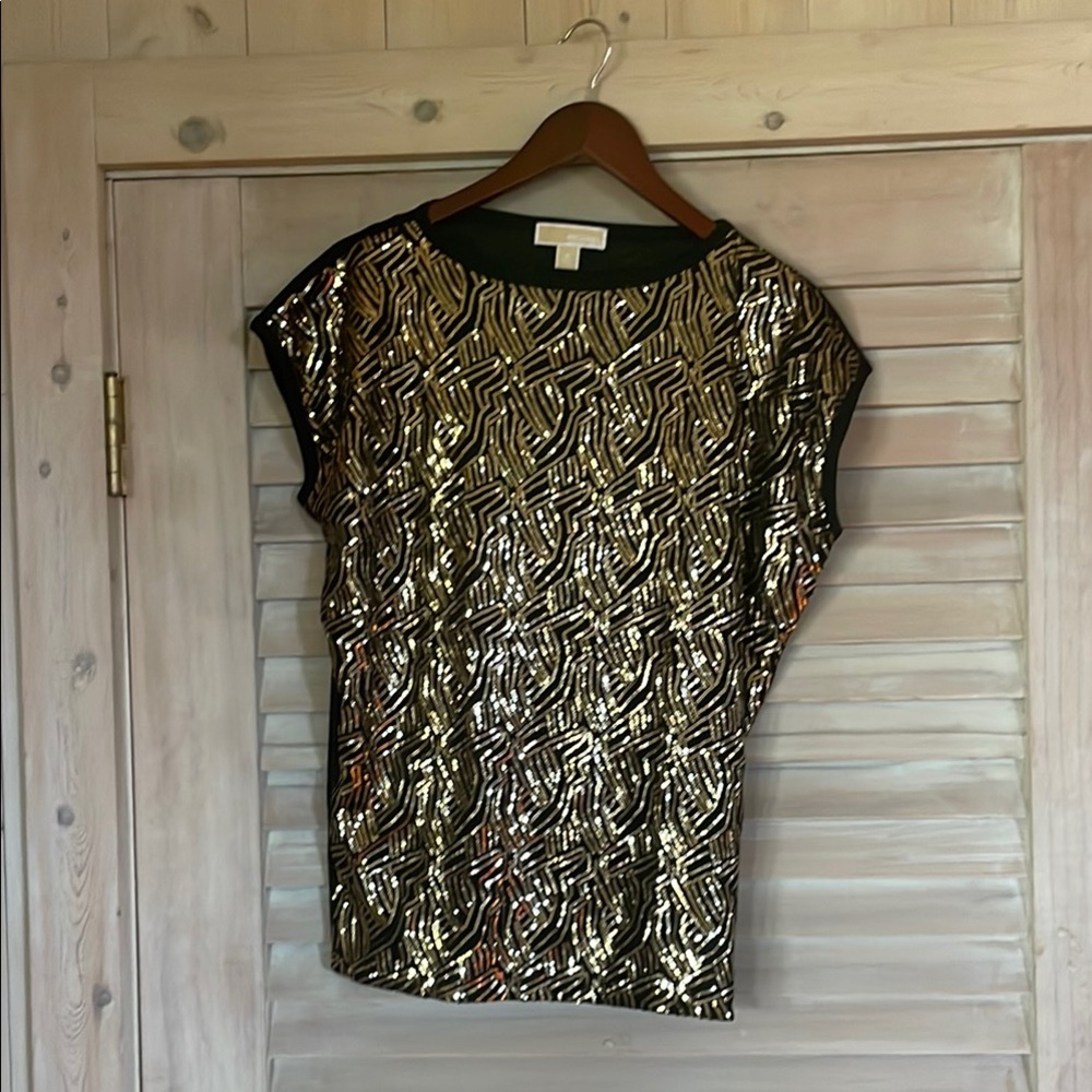 Michael Kors shimmery gold and mesh top